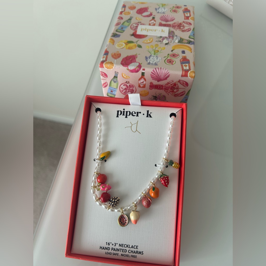 Viral Piper K Fruit Hand Painted Charm Pearl Necklace 60$
